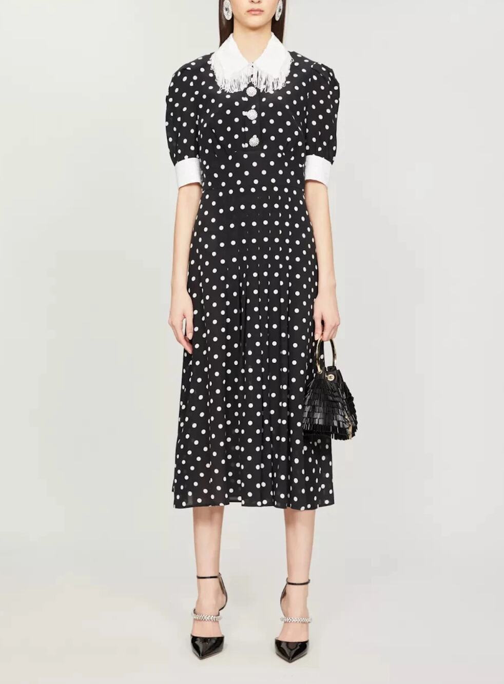 Alessandra Rich Sequin-embellished Polka-dot Sequin Fringe Midi Dress